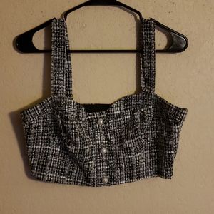 Tweed Faux Pearl Crop Top